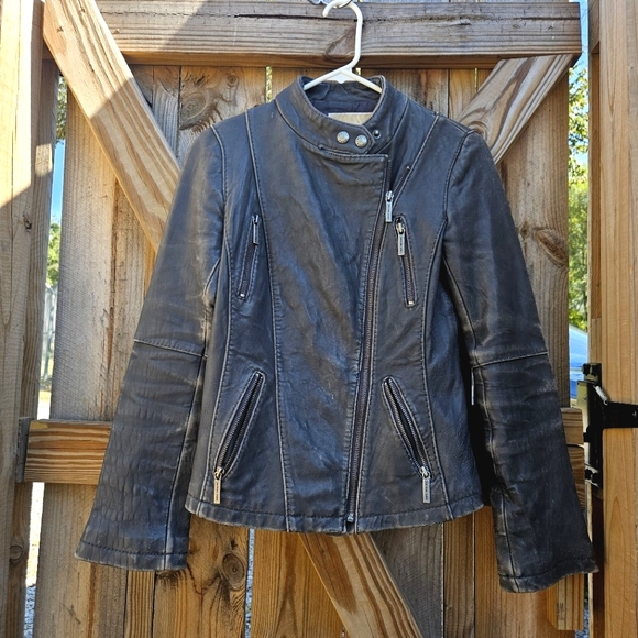 Michael Kors Distressed Leather Moto Jacket - Picture 8 of 13